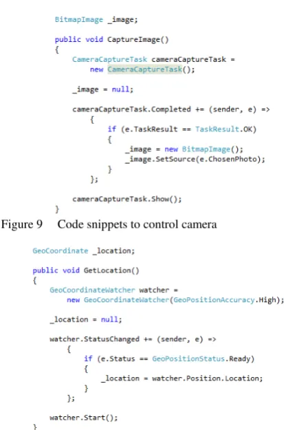 Figure 9  Code snippets to control camera 