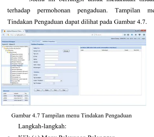 Gambar 4.7 Tampilan menu Tindakan Pengaduan 