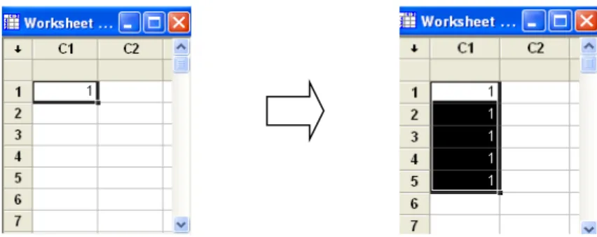 Gambar 3.4 Autofill untuk memasukkan deret bilangan tunggal Catatan: 
