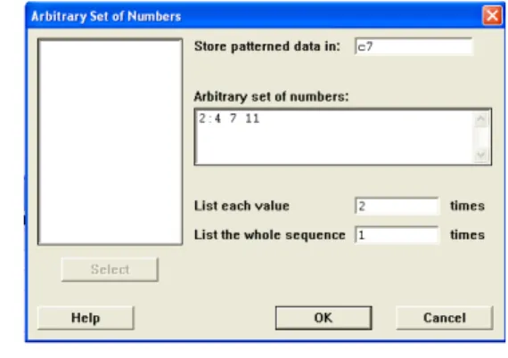 Gambar 3.8 Kotak dialog Arbitrary Sets of Numbers 2. Di bawah Store Patterned data in, isikan c7