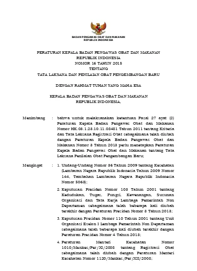 PERATURAN KEPALA BADAN PENGAWAS OBAT DAN MAKANAN REPUBLIK INDONESIA ...