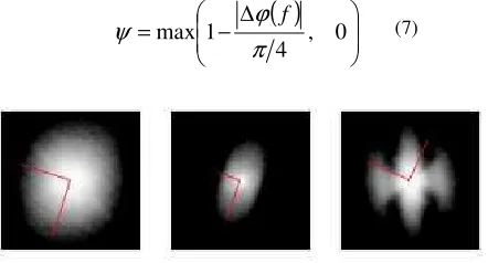 Figure 2.  Examples of phase difference ψ for a sharp image (left) and for blurred images (right) 