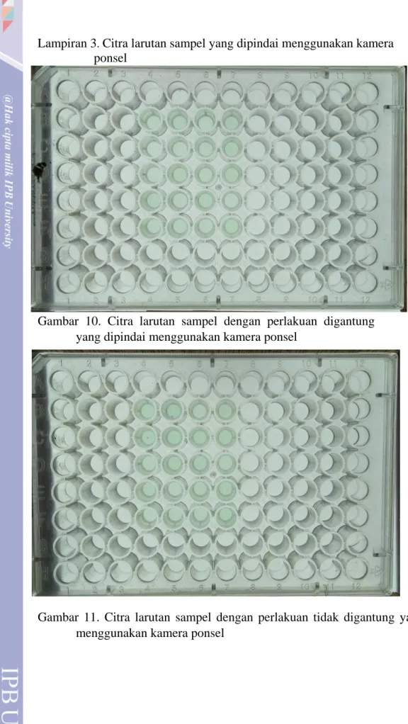 Gambar  10.  Citra  larutan  sampel  dengan  perlakuan  digantung  yang dipindai menggunakan kamera ponsel 