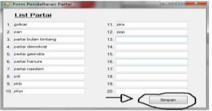 Gambar 8. Tampilan aplikasi manage partai. 