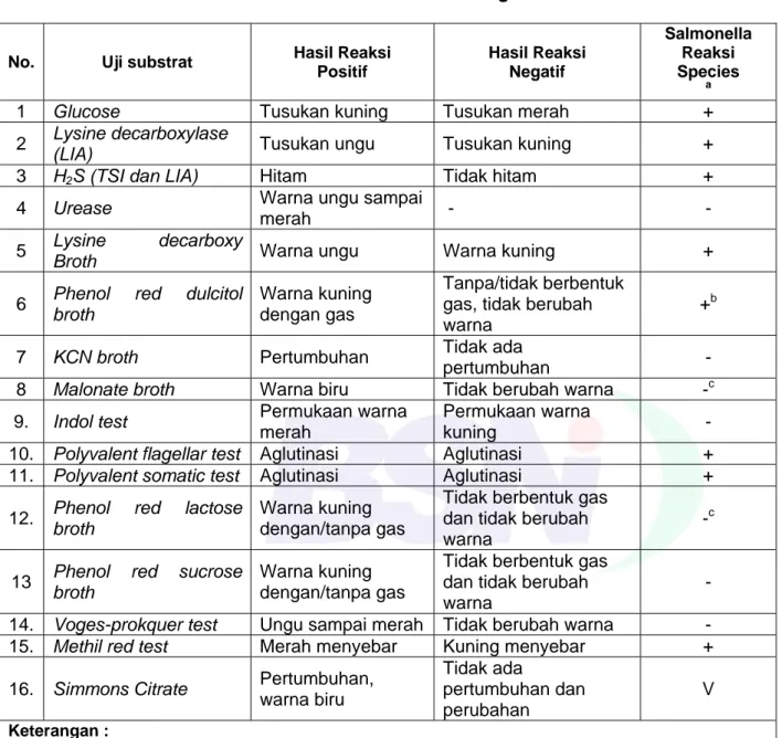 Tabel B.4    Reaksi biokimia dan serologi salmonella 