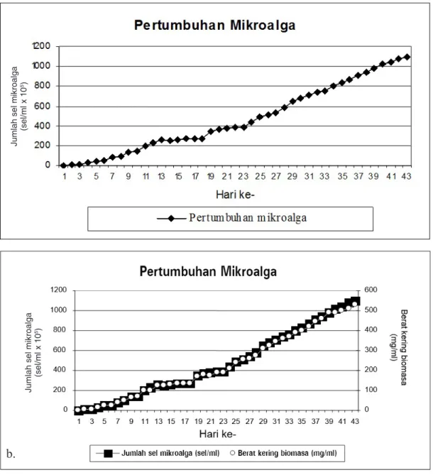 Gambar 3. a dan b. Grafik Pertumbuhan Mikroalga pada periode II pemberian emisi CO2
