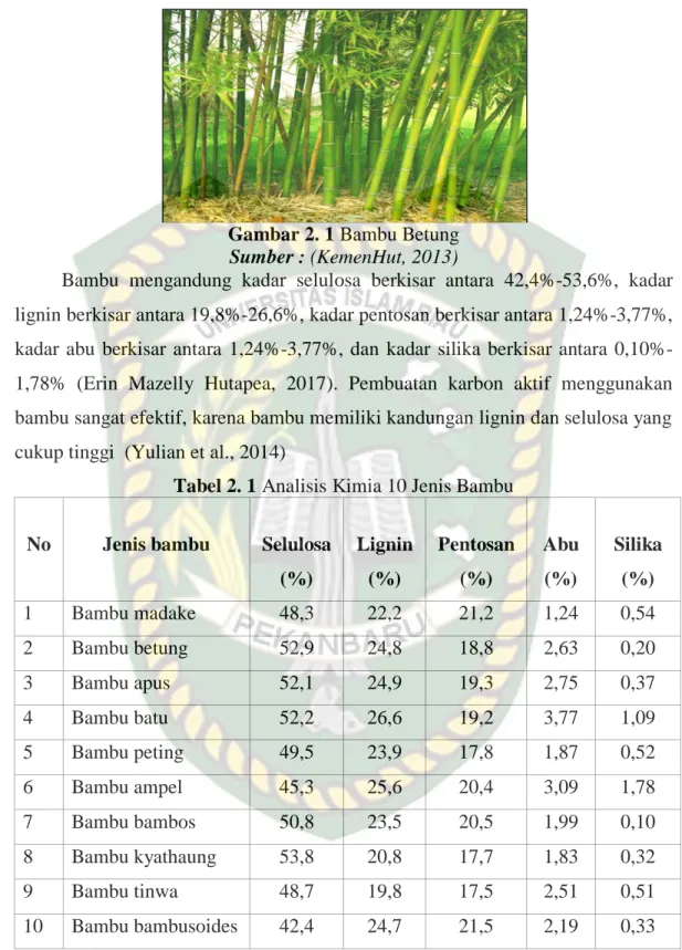 Tabel 2. 1 Analisis Kimia 10 Jenis Bambu 