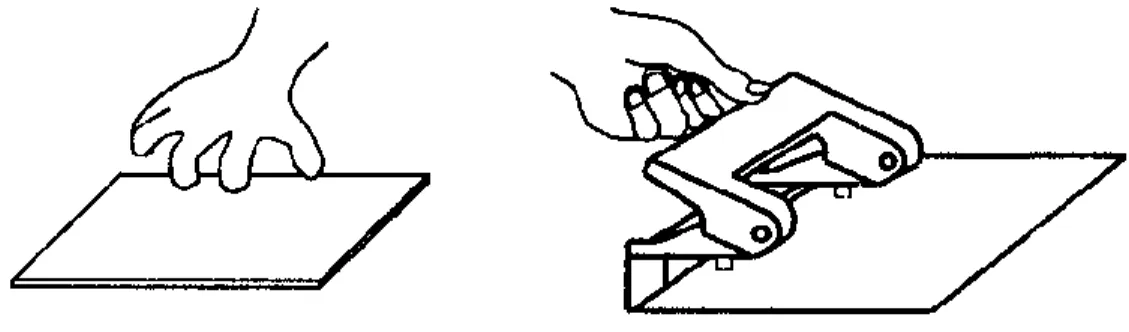 Gambar 4. Percobaan melubangi kertas dengan : (a) ujung jari tangan, (b) pelubang kertas 