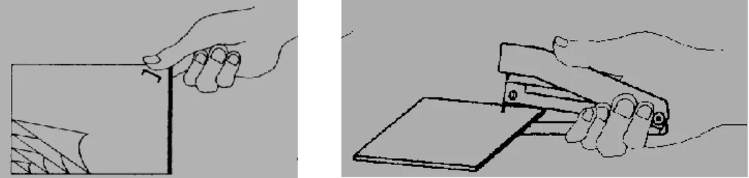 Gambar 4. Menyatukan kertas dengan : (a) ujung jari tangan dan (b) staples 