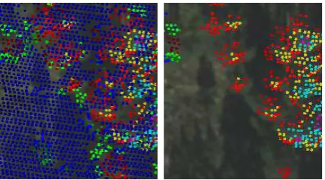 Figure 9. In some cases, hiding some of laser points can enchant interpretability. The left image illustrates all ALS points and the right image only points measured from the higher parts of the tree canopies