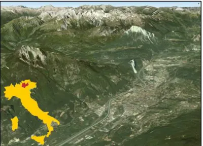 Figure 1: The city of Trento and the surrounding environs, in  the North-East of Italy (image source: Google Earth)