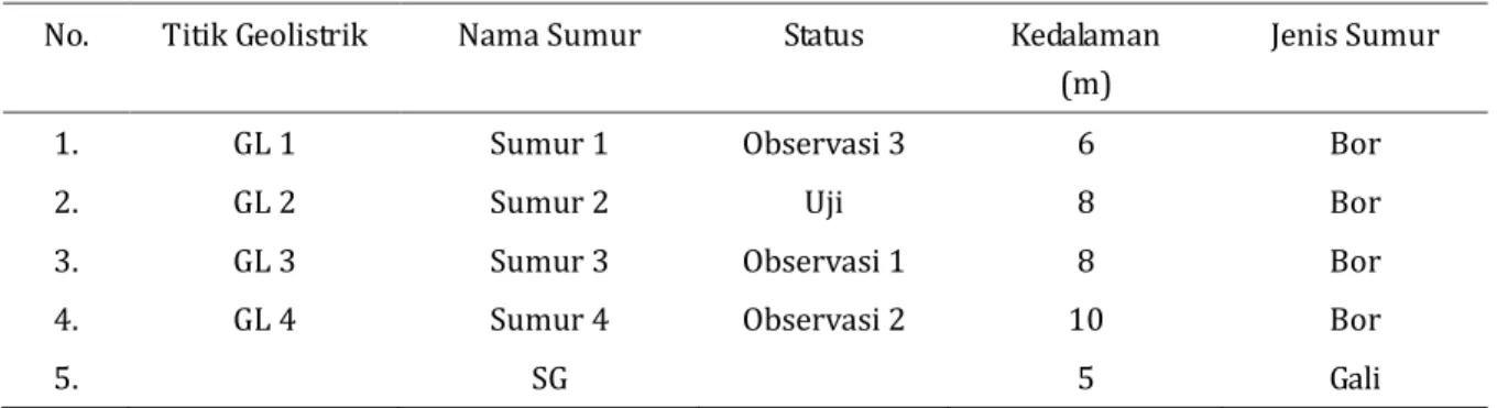 Tabel 3  Kedalaman dan Penomoran Sumur 
