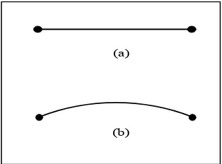 Gambar 2.5 Ruang  2 dimensi (a) yang datar  (b) yang lengkung. (Rinto Anugraha, 2005) 