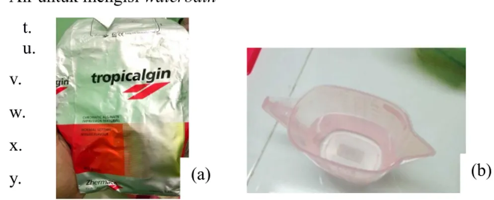 Gambar 2: (a) Bubuk alginate Tropicalgin (Zhermack), (b) Air