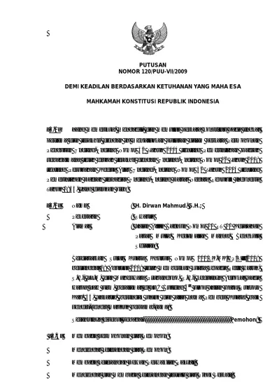 PUTUSAN NOMOR 120/PUU-VII/2009 DEMI KEADILAN BERDASARKAN KETUHANAN YANG ...