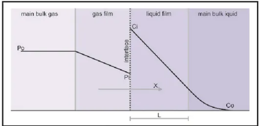 Gambar 1.  Perubahan konsentrasi komponen melalui fase gas dan  cairan 