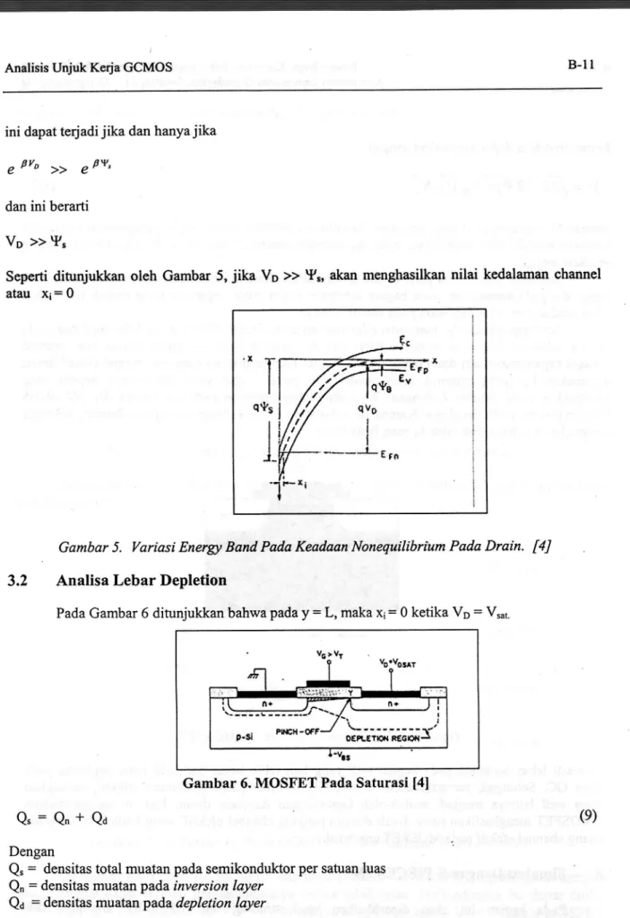 Gambar 5.  Variosi Energt Band Pada Keadaan  Nonequilibrium  Pada Drain.  [4J Analisa Lebar  Depletion