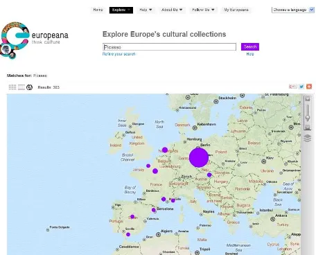 Figure 2. Europeana is able to manage geographic position and time in its searches.  