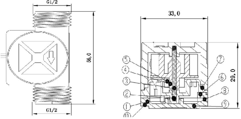 Gambar 2.2 Mechanic Dimensi Water Flow sensor G1/2 