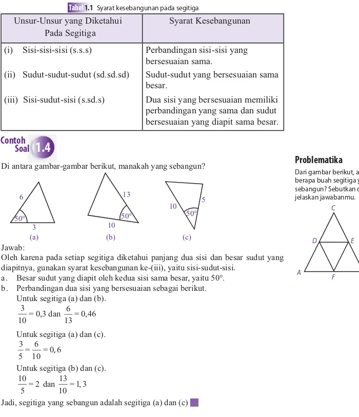 Tabel 1.1 Syarat kesebangunan pada segitiga
