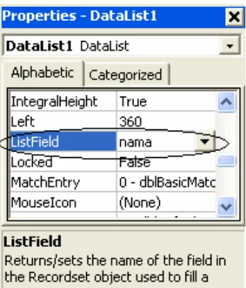 Gambar 6.17 Memilih field untuk ditampilkan data list 