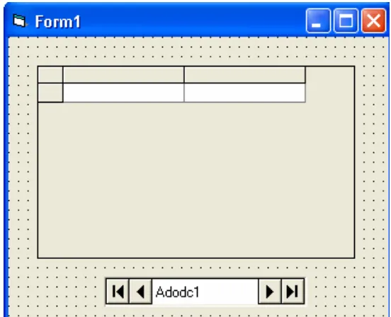 Gambar 6.4 Tampilan Adodc dan Data Grid pada Form  6. Selanjutnya buat koneksi dari Adodc ke database server