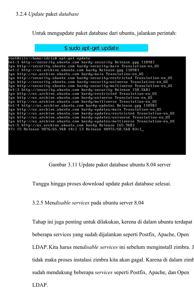 Gambar 3.11 Update paket database ubuntu 8.04 server