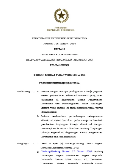 PERATURAN PRESIDEN REPUBLIK INDONESIA NOMOR 106 TAHUN 2014 TENTANG ...