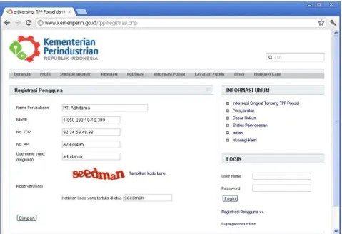 Gambar 1. Formulir Registrasi Pengguna 