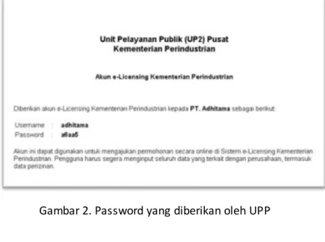 Gambar 2. Password yang diberikan oleh UPP 