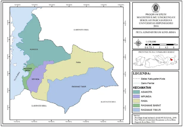 Gambar 2. Peta Administrasi Kota Bima (Sumber: Bappeda Kota Bima, 2016) 