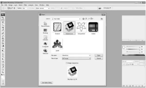 Gambar 4.3 Mengubah file extensi gambar di Photoshop  11. Masukkan gambar-gambar icon.png ke dalam flash dengan cara  Pilih menu File &gt; import &gt; import to stage 