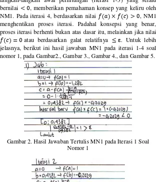 Gambar 2. Hasil Jawaban Tertulis MN1 pada Iterasi 1 Soal 
