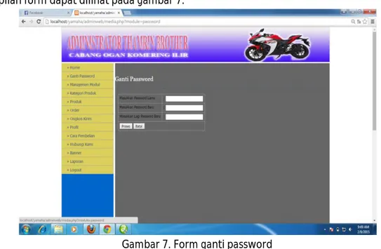 Gambar 7. Form ganti password  2.   Form kategori produk 