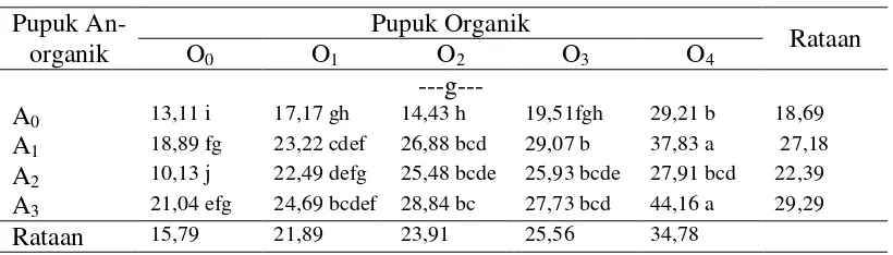 Tabel 12. Rata- rata Berat Kering Tanaman pada Setiap Taraf Aplikasi Pupuk Anorganik dan Organik 