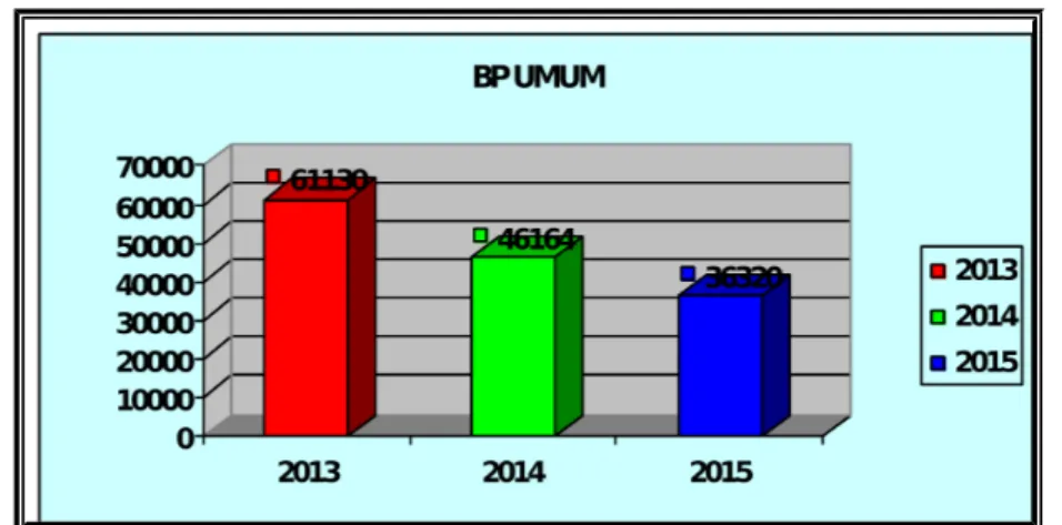 Grafik 2.1 Kunjungan Pasien Rawat Jalan Umum di UPTD Puskesmas DTP Kotakaler Tahun 2013-2015