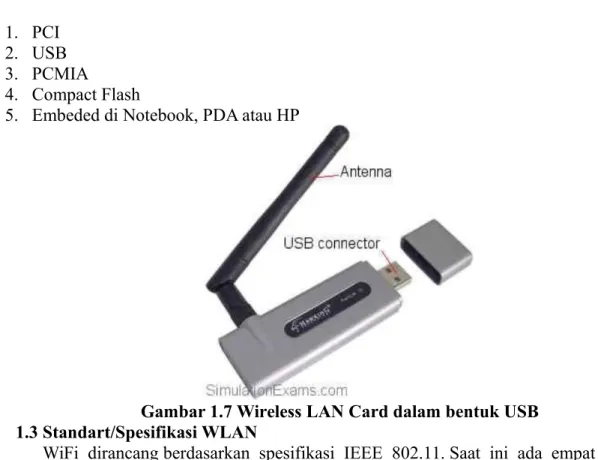 Gambar 1.7 Wireless LAN Card dalam bentuk USB 1.3 Standart/Spesifikasi WLAN
