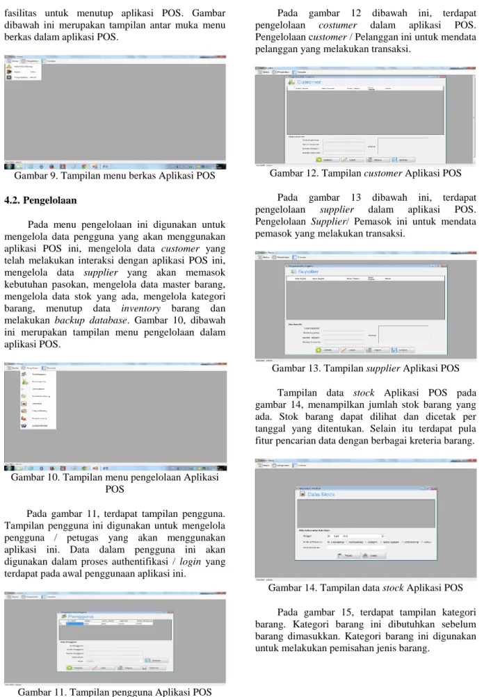 Gambar 9. Tampilan menu berkas Aplikasi POS  4.2. Pengelolaan 