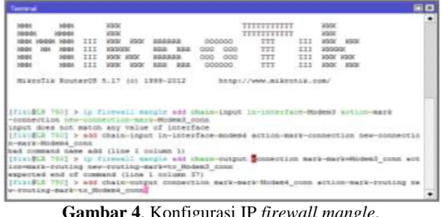 Gambar 4. Konfigurasi IP firewall mangle. 