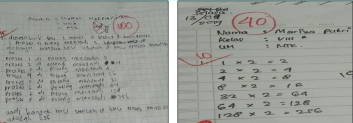 Gambar 2. Jawaban siswa kelas eksperimen (kiri) dan siswa pada kelas control (kanan) 