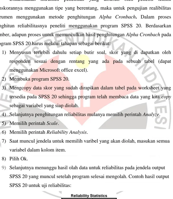 Gambar 32 Contoh Output SPSS 20 untuk Uji Reliabilitas    