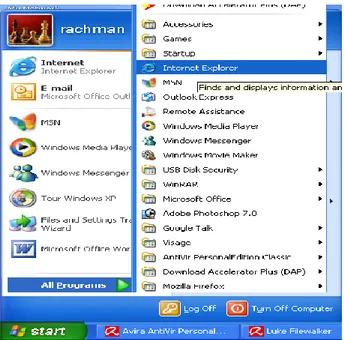 Gambar Menjalankan Internet Explorer  2.  Area Kerja Internet Explorer 