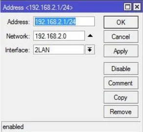 Gambar diatas menunjukan Address : 192.168.2.1 adalah IP untuk interface LAN. 