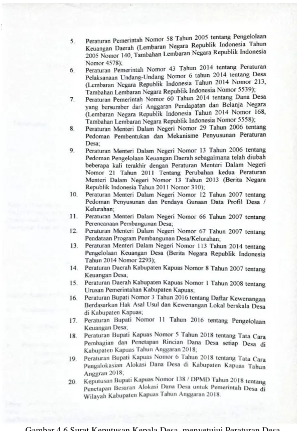 Gambar 4.6 Surat Keputusan Kepala Desa  menyetujui Peraturan Desa  tentang APBDesa Tahun Anggaran 2018 