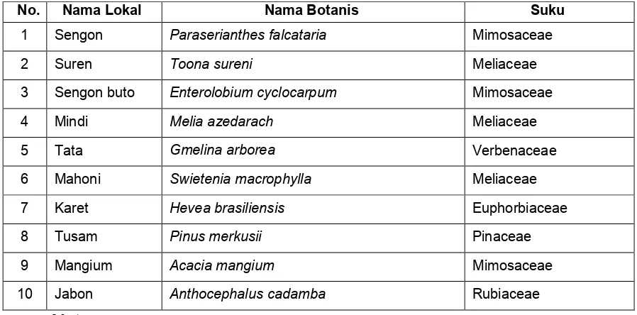 Tabel 1  Jenis Kayu yang Diteliti 