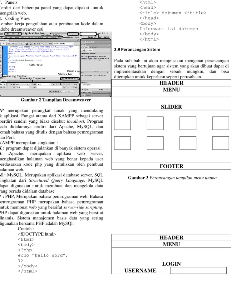 Gambar 2 Tampilan Dreamweaver  XAMPP  merupakan  perangkat  lunak  yang  mendukung  banyak  aplikasi