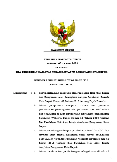 Peraturan Walikota Depok Nomor 45 Tahun 2013