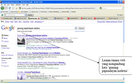 Gambar 1. Hasil pencarian Google untuk query “gunung papandayan meletus”