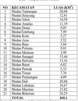 Tabel 4.1 Luas Wilayah Kota Medan 