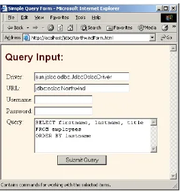 Figure 17–3NorthwindForm.html: front end to servlet that queries the Northwind database